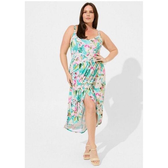 Torrid Midi Studio Knit Wrap Dress Women's 4x High Low Front Slit Romantic NWT - Picture 3 of 13